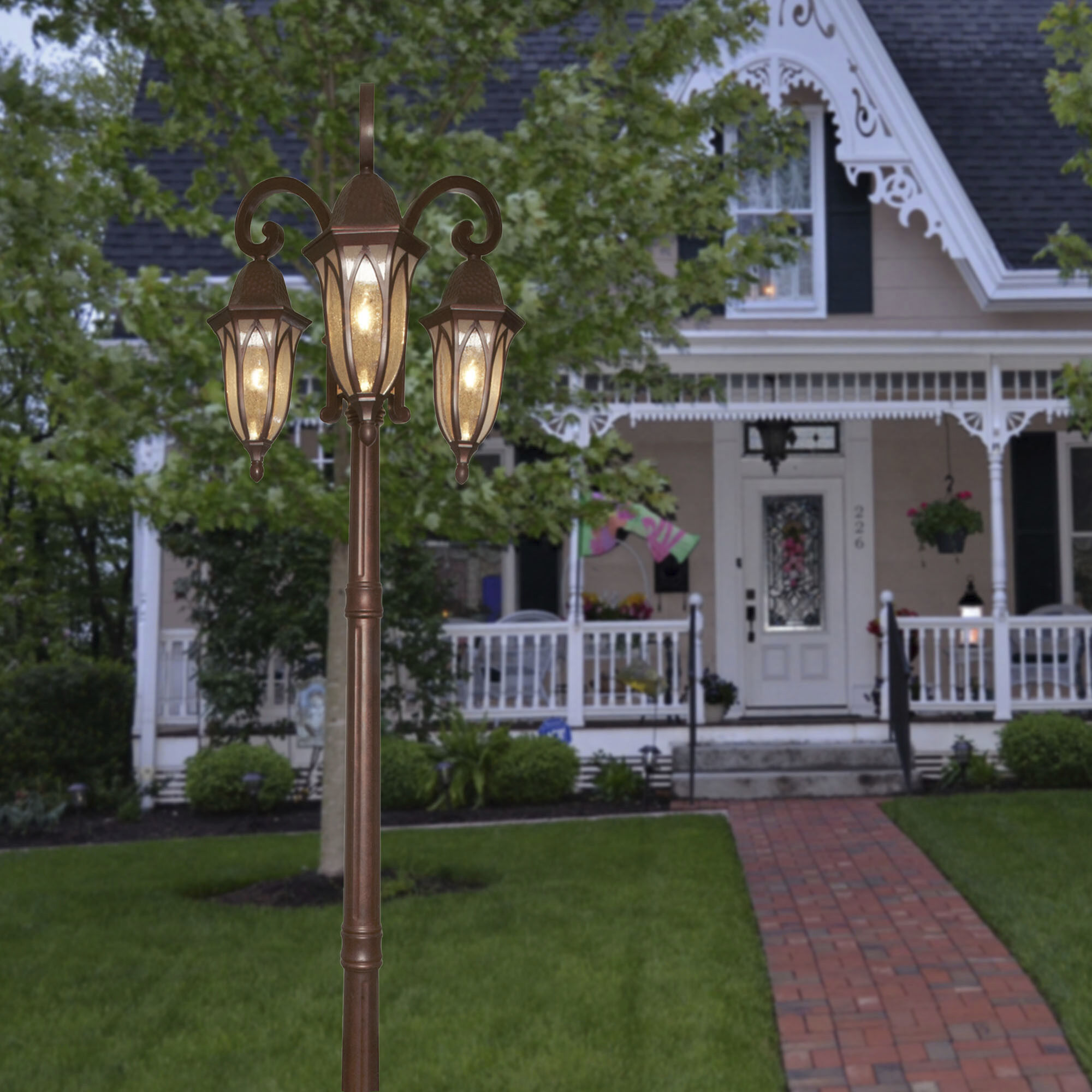 Berkshire 3 Light 89 inch Burnished Antique Copper Outdoor Post Lantern, Post Included